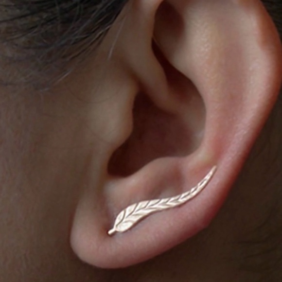 Gold Color Leaf Earrings - Picture 2 of 2